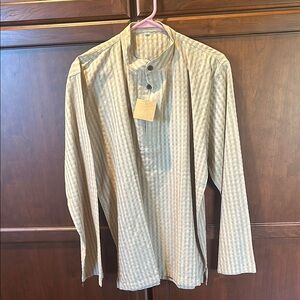 Seasons Brand Tan Button Down Kurta Shirt with textured gingham Pattern